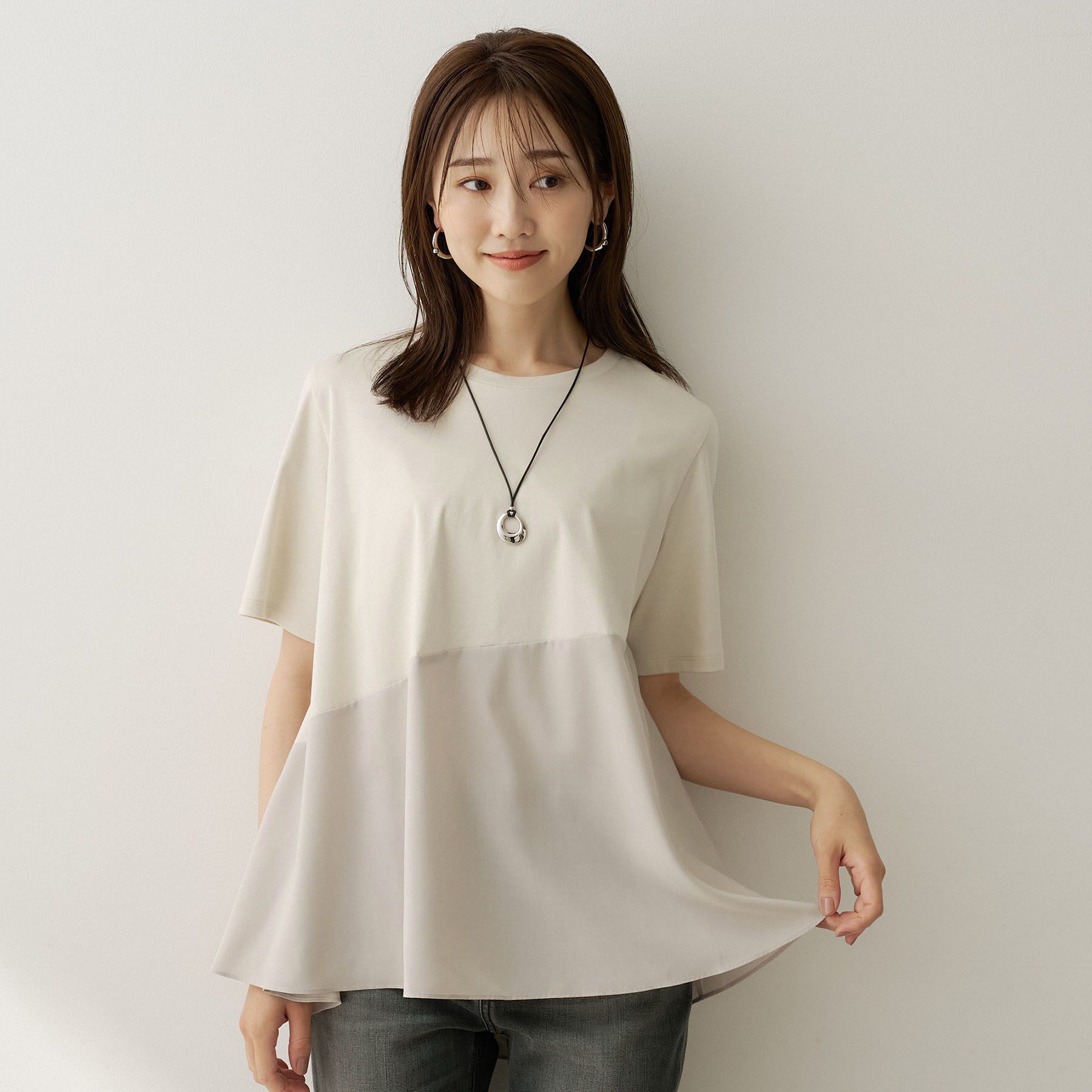 UNTITLED「異素材ドッキングプルオーバー」|Tシャツ・カットソー|グレージュ(050)