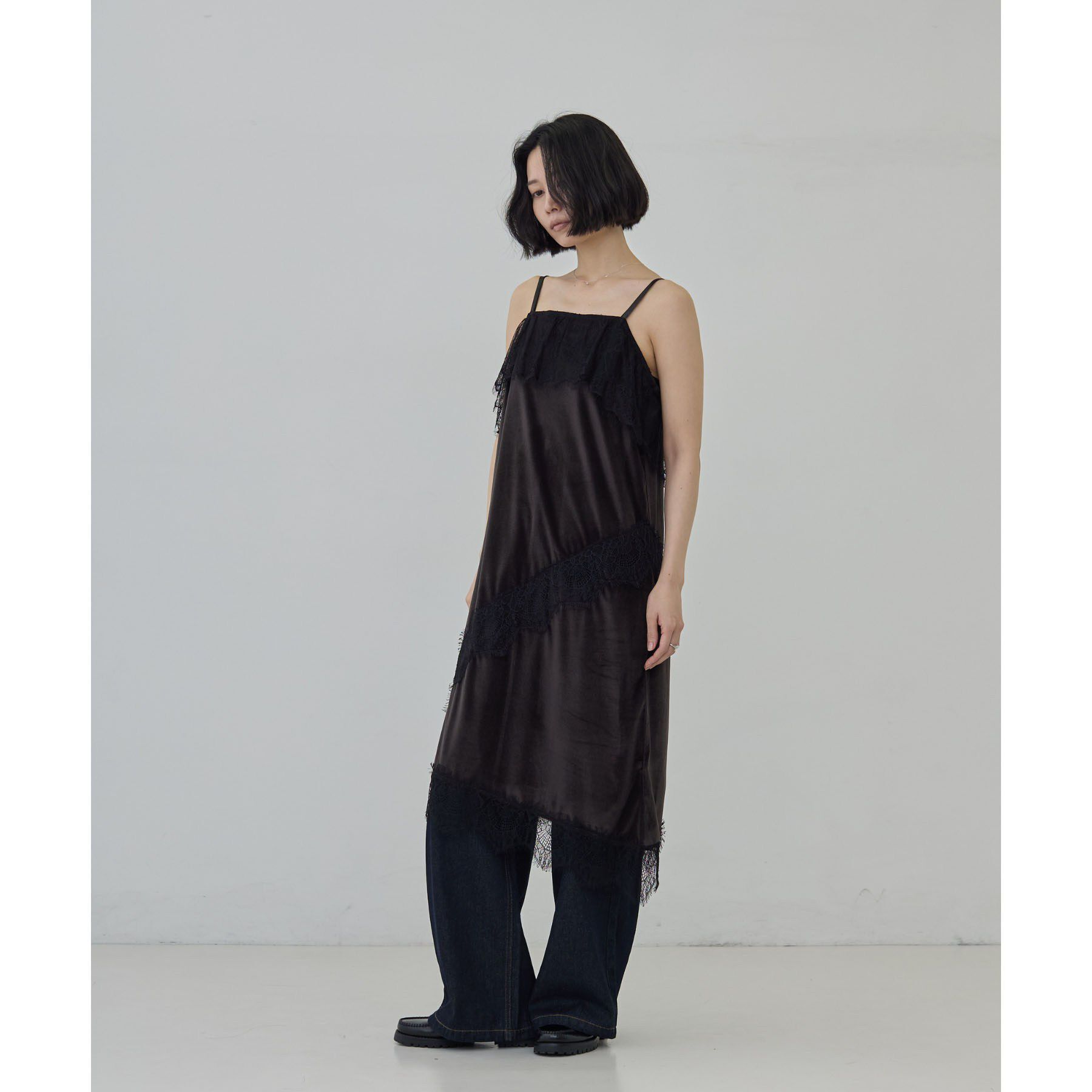 GALLEST「レース切替ベロアロングキャミ」|キャミソール|