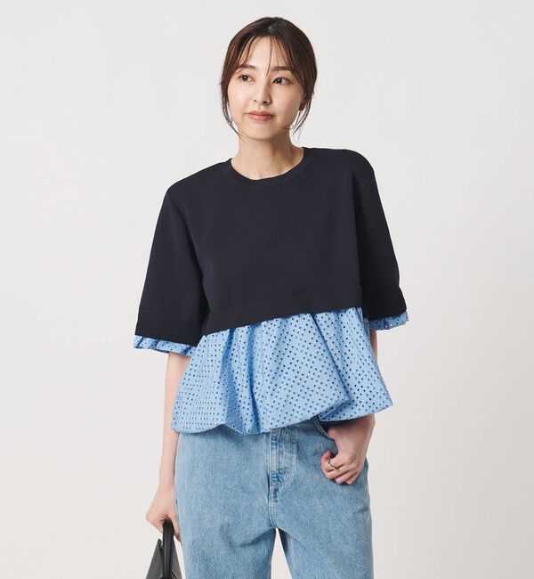 UNITED ARROWS「カットワーク バルーン シルエット ニット ‐ウォッシャブル‐」|ニット・セーター|NAVY