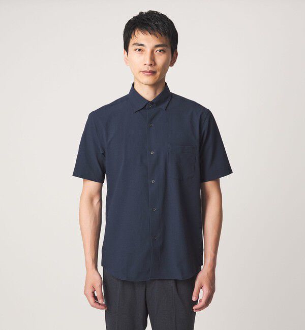 UNITED ARROWS green label relaxing「ポリエステル ラッカン ソリッド スタンダード スナップ ボタンダウン 半袖 シャツ -ストレッチ・イージー」|シャツ・ブラウス|