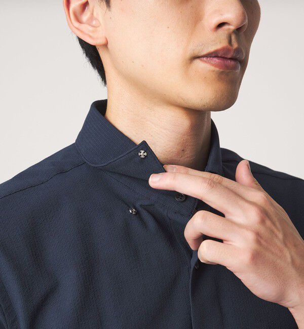 UNITED ARROWS green label relaxing「ポリエステル ラッカン ソリッド スタンダード スナップ ボタンダウン 半袖 シャツ -ストレッチ・イージー」|シャツ・ブラウス|