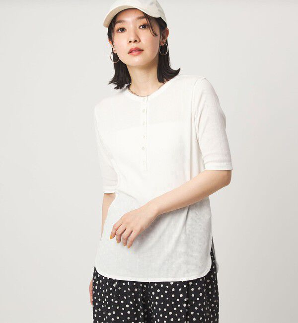 UNITED ARROWS green label relaxing「【WEB限定】＜at ease＞シアーテレコ ヘンリーネック ショートスリーブ カットソー」|Tシャツ・カットソー|WHITE