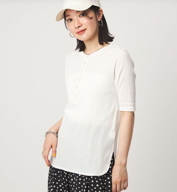 UNITED ARROWS green label relaxing「【WEB限定】＜at ease＞シアーテレコ ヘンリーネック ショートスリーブ カットソー」|Tシャツ・カットソー|
