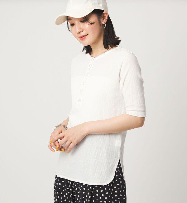 UNITED ARROWS green label relaxing「【WEB限定】＜at ease＞シアーテレコ ヘンリーネック ショートスリーブ カットソー」|Tシャツ・カットソー|