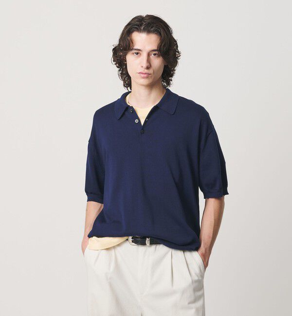 BEAUTY&YOUTH UNITED ARROWS「HI-LINE グロッシー ギザ 3B ニット ポロシャツ ウォッシャブル」|ニット・セーター|