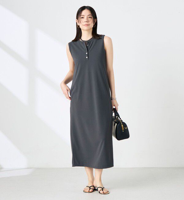 NOLLEY'S「《アンサンブル対応》ウォッシャブルイージーケアカノコノースリーブヘンリーネックワンピース」|ワンピース|