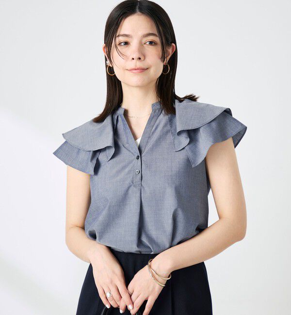 NOLLEY'S「ウォッシャブルダブルフリルキーネックブラウス」|シャツ・ブラウス|
