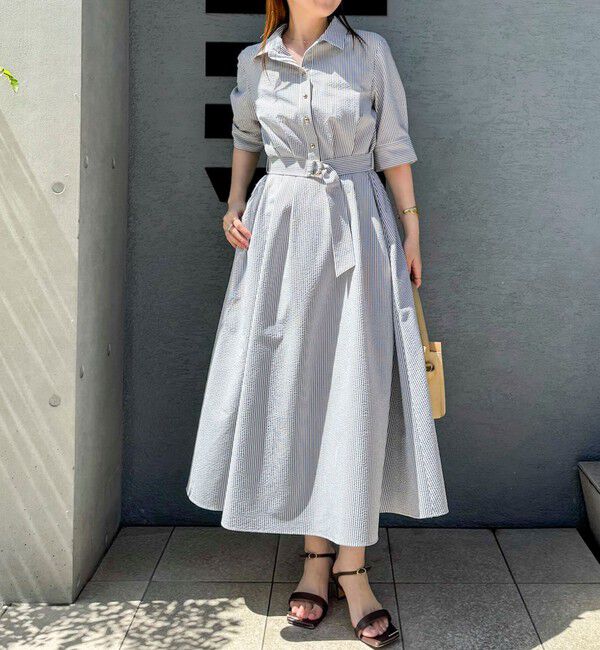 NOLLEY'S sophi「ウォッシャブルサッカーシャツワンピース」|ワンピース|