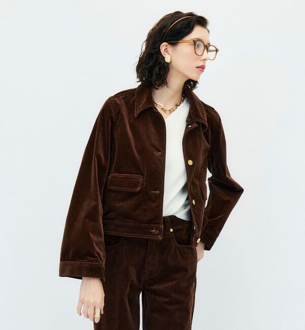 Rie Miller「【RM denim】コーデュロイフレアショート丈Gジャン」|ブルゾン・スタジャン|