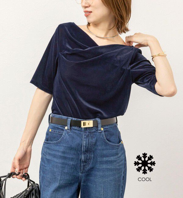 NOLLEY'S「《接触冷感》ウォッシャブルシアーベロア2WAYプルオーバー」|Tシャツ・カットソー|ネイビー