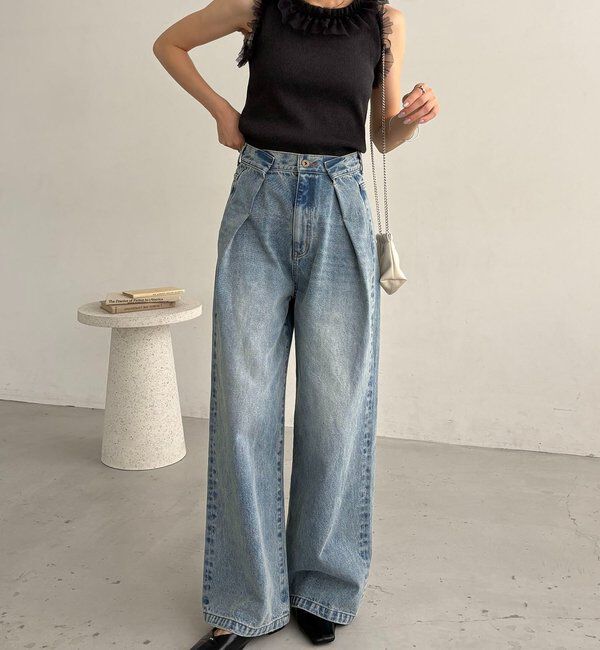  「【サイズ展開あり】タックワイドデニム」|デニム|