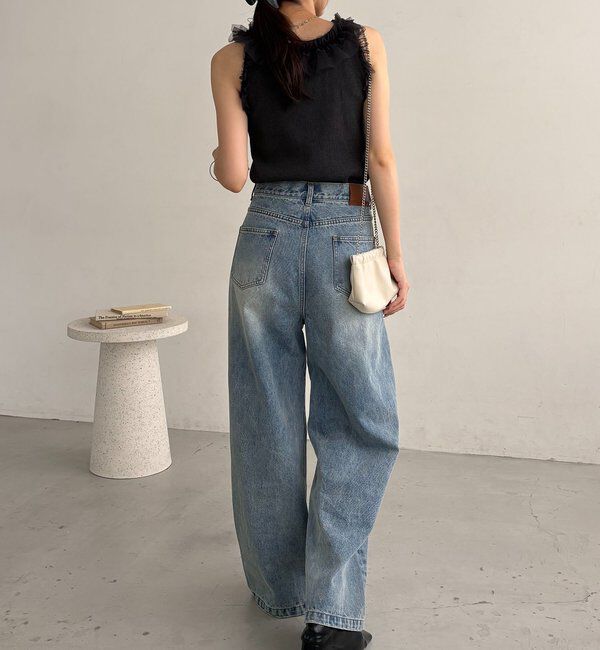  「【サイズ展開あり】タックワイドデニム」|デニム|
