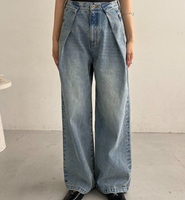  「【サイズ展開あり】タックワイドデニム」|デニム|