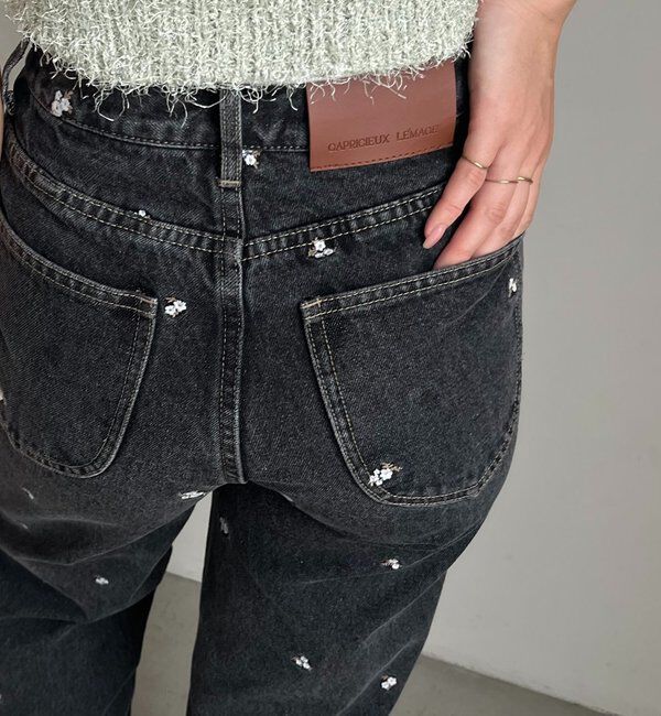  「【低身長サイズあり】小花刺繍デニム」|デニム|