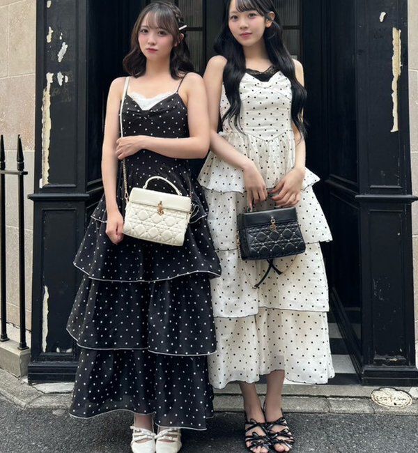  「【Osoroi  Collection】リボンティアードドットロングワンピ」|ワンピース|