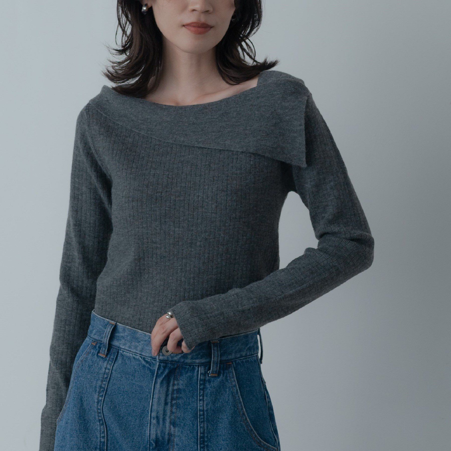 GALLEST「【再入荷】アシメオフショルニット」|ニット・セーター|チャコールグレー(9