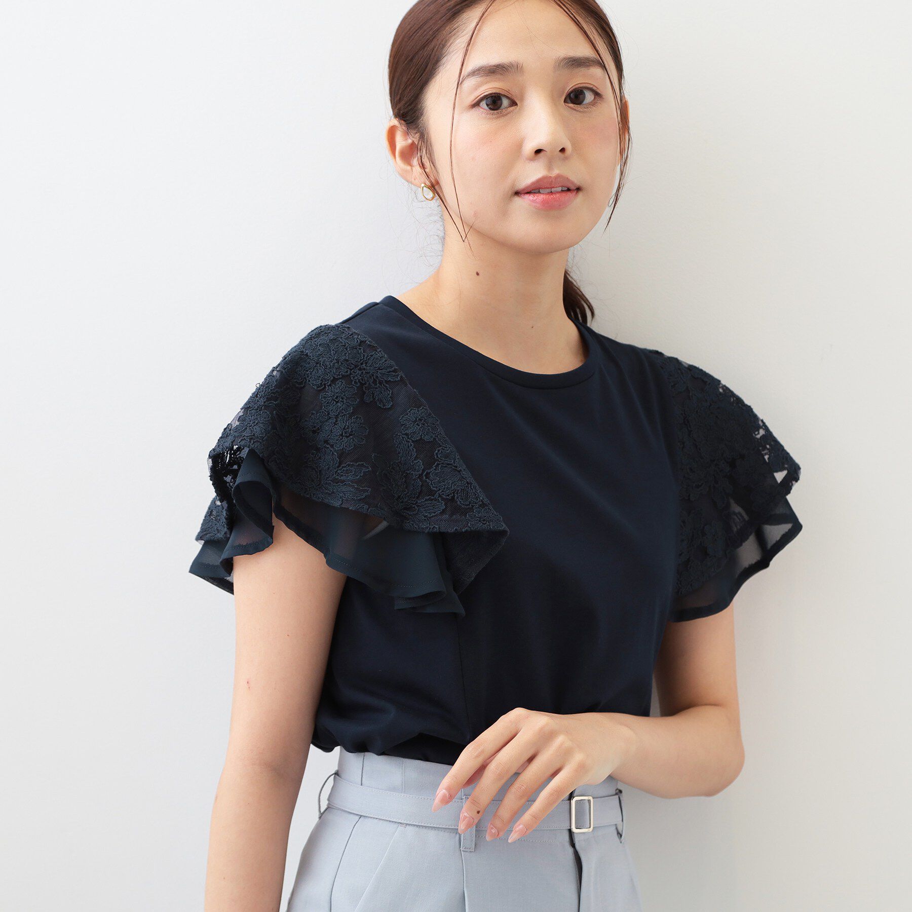 index「【接触冷感／UV】レースフレアスリーブトップス《洗濯機OK》」|Tシャツ・カットソー|