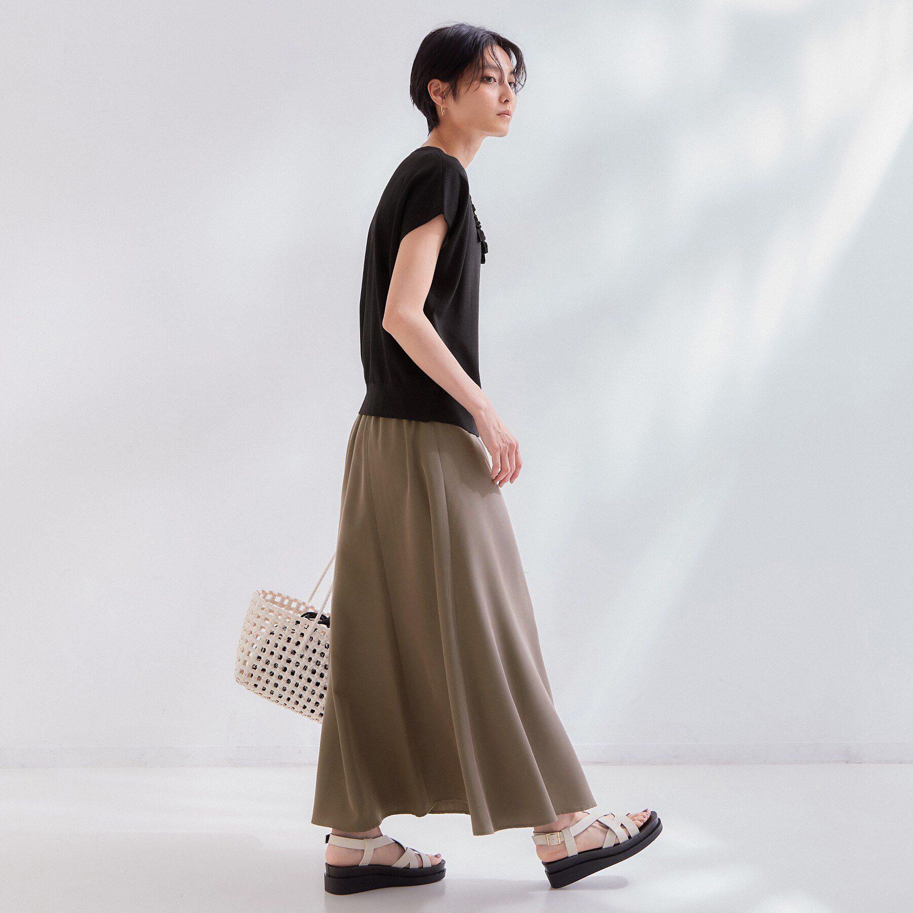 OPAQUE.CLIP「【接触冷感】サテンイージーフレアスカート《洗濯機OK》」|スカート|