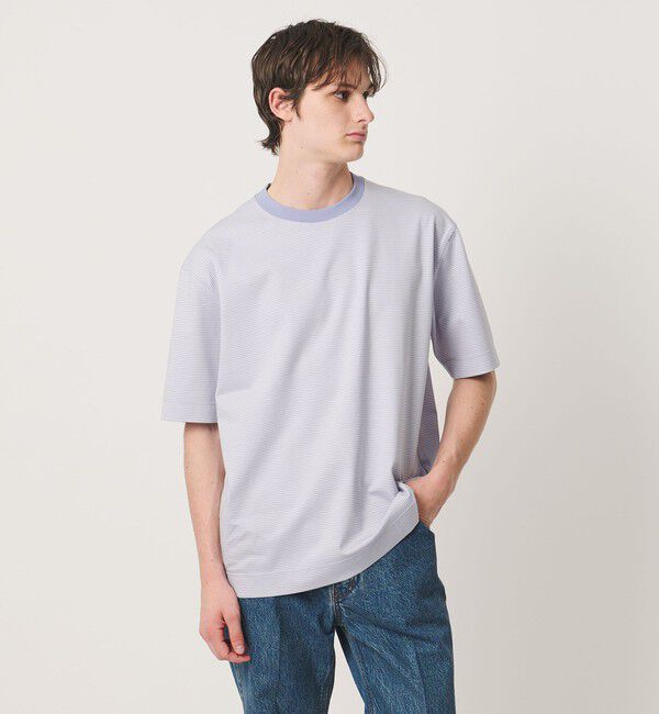 UNITED ARROWS「ポンチボーダー Tシャツ デオドラント 抗菌防臭 接触冷感」|Tシャツ・カットソー|LT.BLUE