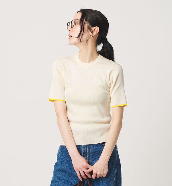 BEAUTY&YOUTH UNITED ARROWS「リブライン ショートスリーブ ニットプルオーバー ウォッシャブル」|ニット・セーター|