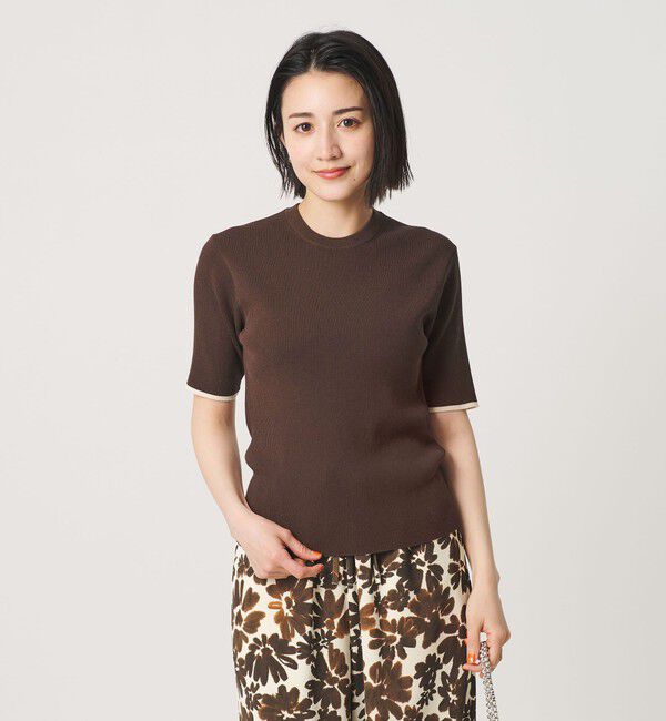 BEAUTY&YOUTH UNITED ARROWS「リブライン ショートスリーブ ニットプルオーバー ウォッシャブル」|ニット・セーター|DK.BROWN
