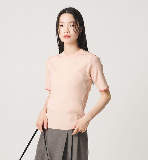 BEAUTY&YOUTH UNITED ARROWS「リブライン ショートスリーブ ニットプルオーバー ウォッシャブル」|ニット・セーター|LT.PINK