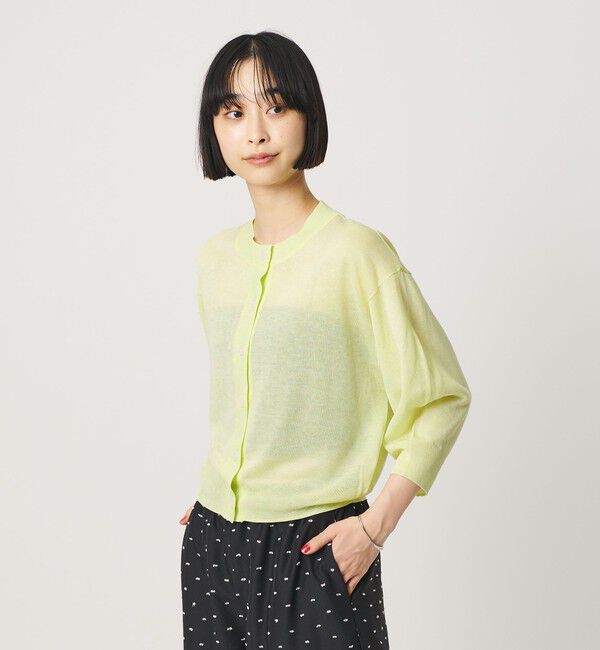BEAUTY&YOUTH UNITED ARROWS「【WEB限定 Wardrobe DAILY MINIMAL】ハーフスリーブ シアーカーディガン ウォッシャブル」|カーディガン|LIME