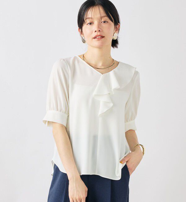 NOLLEY'S sophi「ウォッシャブルジョーゼットアシメラッフルブラウス」|シャツ・ブラウス|オフホワイト