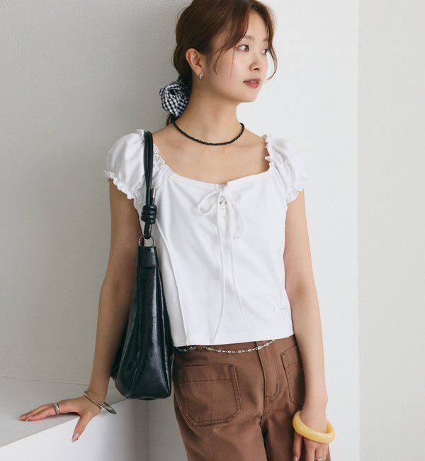  「レースアップフレンチTシャツ」|Tシャツ・カットソー|