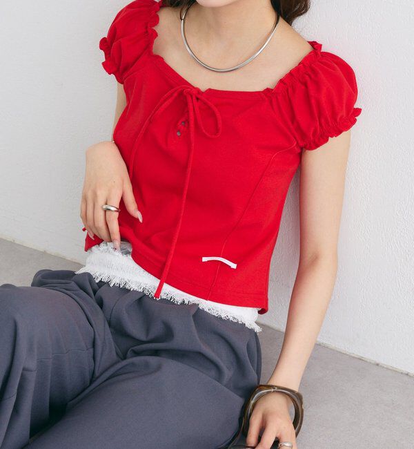  「レースアップフレンチTシャツ」|Tシャツ・カットソー|