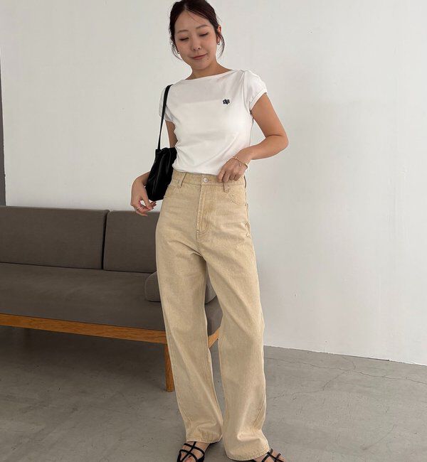  「【Tシャツが苦手な方にも◎】1ポイントボートネックTシャツ」|Tシャツ・カットソー|