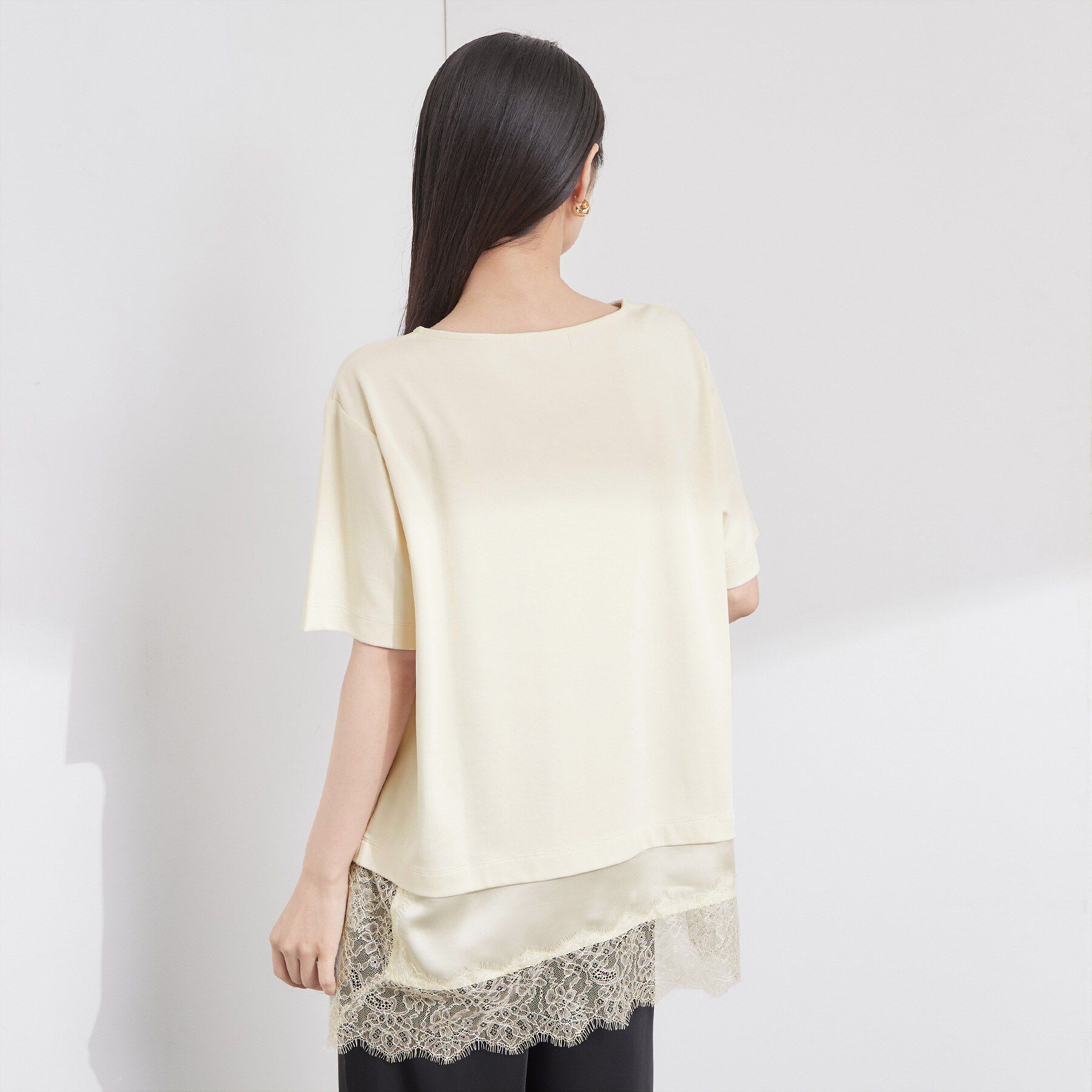 OPAQUE.CLIP「裾レースアシメカットソー【洗濯機OK】」|Tシャツ・カットソー|