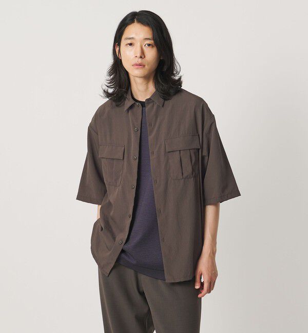 UNITED ARROWS「DotAir ドットエア ミリタリー ショートスリーブ シャツ 吸水速乾 タテストレッチ」|シャツ・ブラウス|DK.BROWN