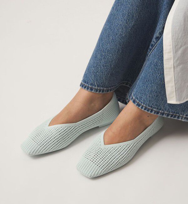 UNITED ARROWS green label relaxing「ウェルネスシアー スクエア V フラットシューズ / ニットシューズ」|ローファー|LIME