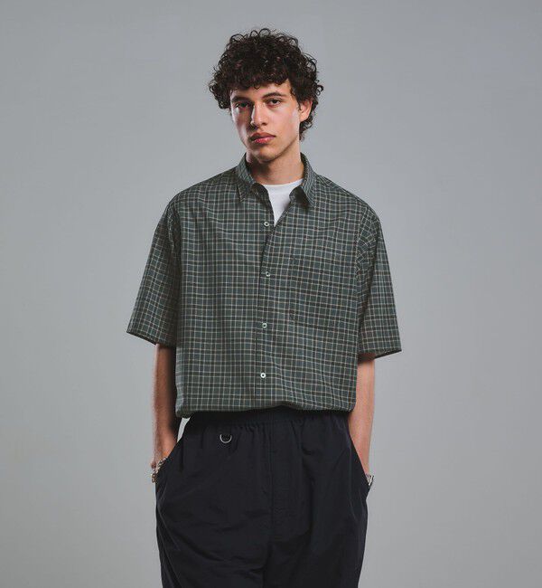 UNITED ARROWS green label relaxing「ウォッシャブル TW サイロ ジャストルーズ チェック柄 半袖 シャツ -通気性・接触冷感-」|シャツ・ブラウス|MD.GRAY