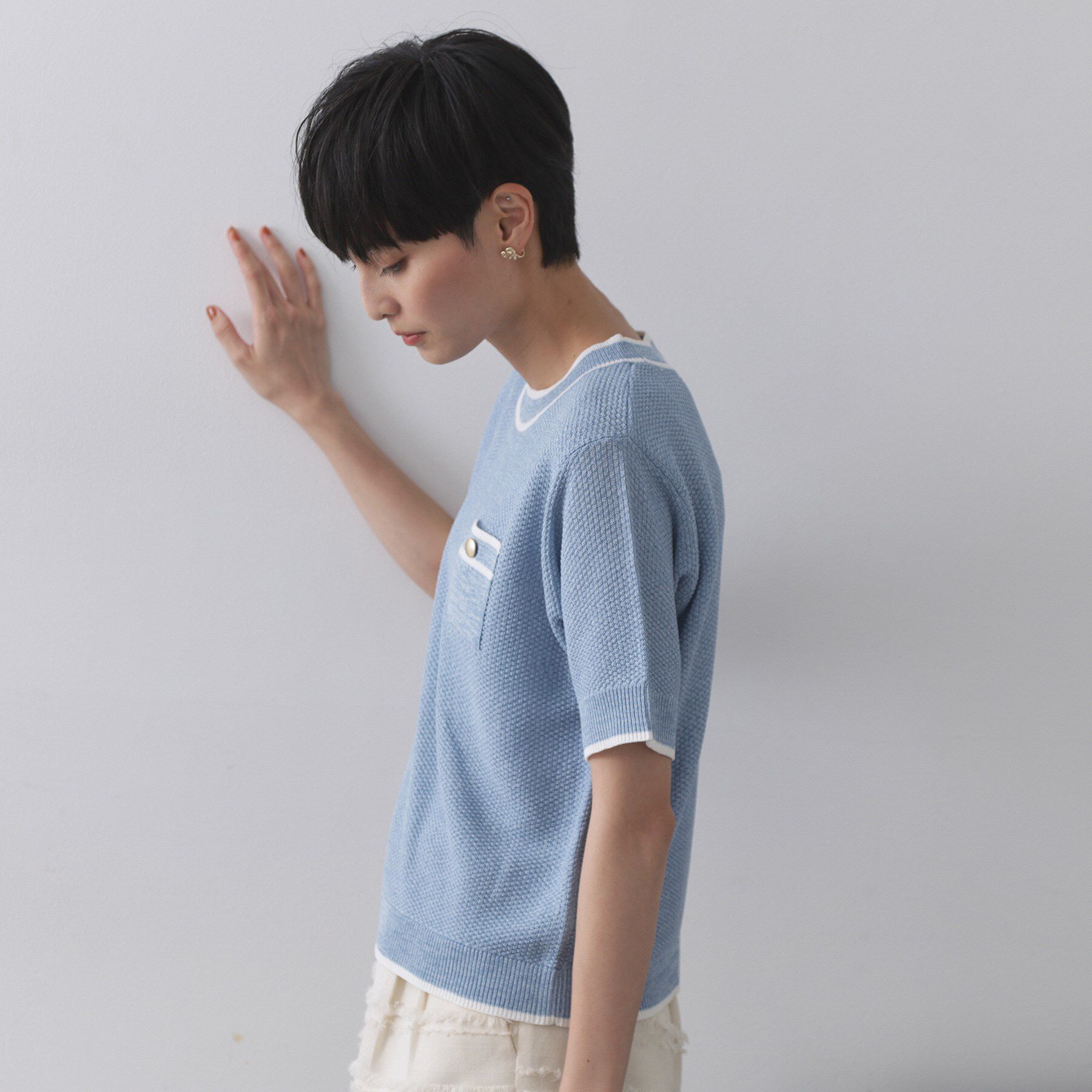 OPAQUE.CLIP「ツイードライクポケット付きニット【洗濯機洗い可／抗ピル】」|ニット・セーター|
