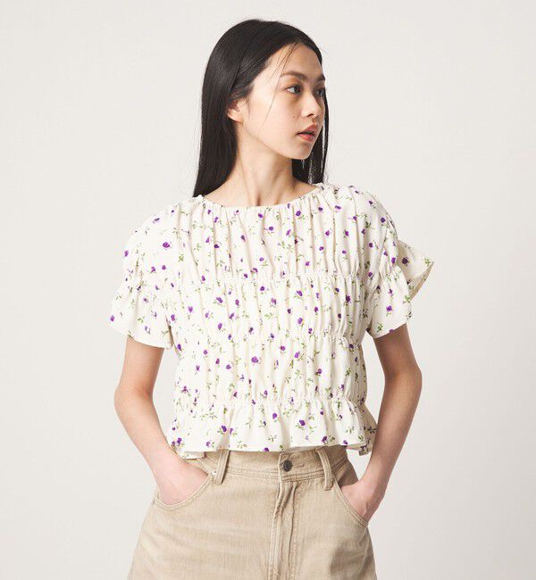EMMEL REFINES「＜EMMEL REFINES＞EM フラワープリント シャーリング ブラウス」|シャツ・ブラウス|OFF WHITE