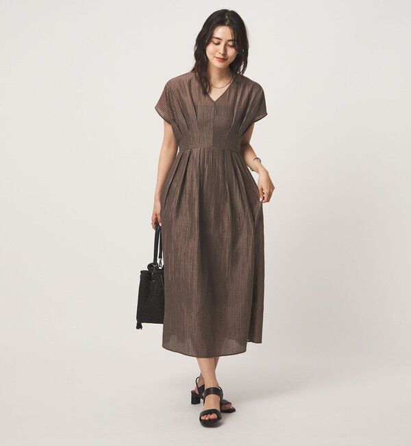 UNITED ARROWS green label relaxing「シアー チェック フレンチスリーブ ワンピース」|ワンピース|