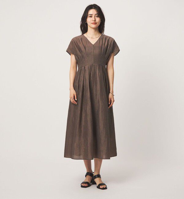 UNITED ARROWS green label relaxing「シアー チェック フレンチスリーブ ワンピース」|ワンピース|