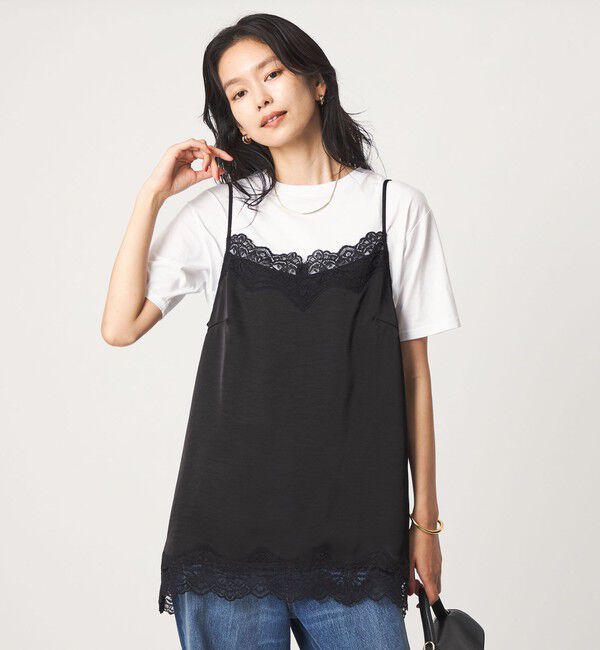 UNITED ARROWS green label relaxing「【WEB限定】＜at ease＞レースキャミ &times; Tシャツ セット」|Tシャツ・カットソー|BLACK