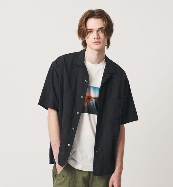 California General Store「＜CGS.＞ドビーストライプ オープンカラー シャツ」|シャツ・ブラウス|BLACK
