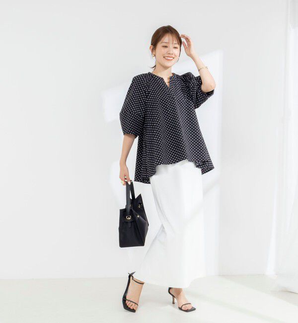NOLLEY'S「【WEB限定】サッカードット5分袖タックブラウス」|シャツ・ブラウス|