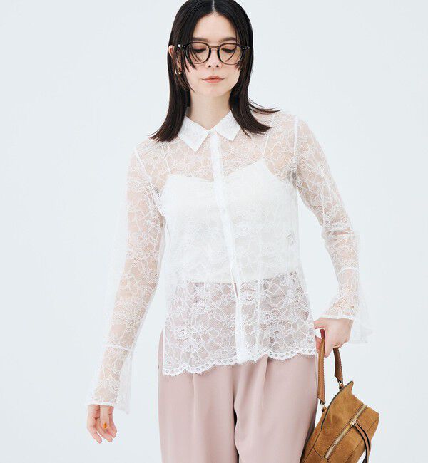 NOLLEY'S「【WEB＆一部店舗限定カラーアイテム】ウォッシャブルレースシャツブラウス」|シャツ・ブラウス|ホワイト