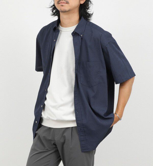 NOLLEY'S goodman「DotAir ドットエアー半袖B.D. ボタンダウンシャツ 通気性/UVカット 26SS」|シャツ・ブラウス|ネイビー