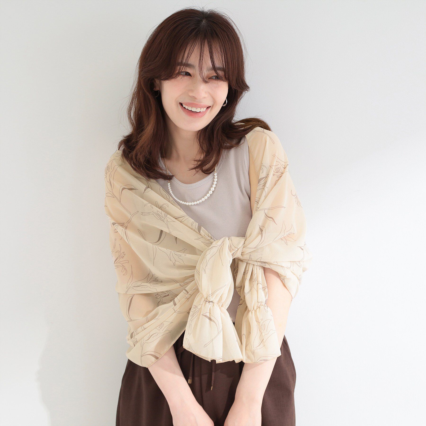 SHOO･LA･RUE「【ひんやり/2WAY】ストールにもなる ふんわりシアー花柄ボレロ」|カーディガン|