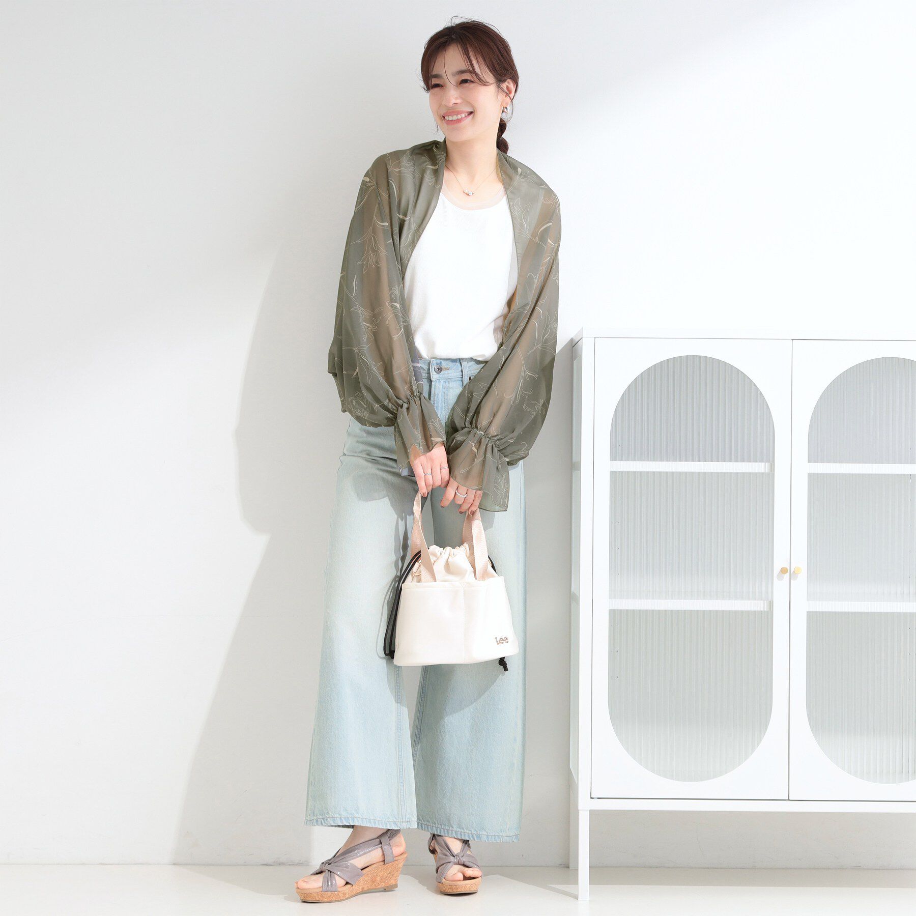 SHOO･LA･RUE「【ひんやり/2WAY】ストールにもなる ふんわりシアー花柄ボレロ」|カーディガン|
