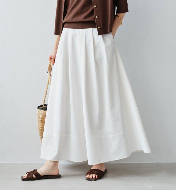 UNITED ARROWS green label relaxing「Breeze Cool タック スカート マシンウォッシャブル 通気性 UVカット」|フレア|WHITE