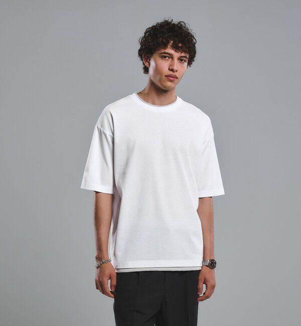 UNITED ARROWS green label relaxing「ピケ フェイクレイヤード クルーネック 半袖 Ｔシャツ」|Tシャツ・カットソー|WHITE