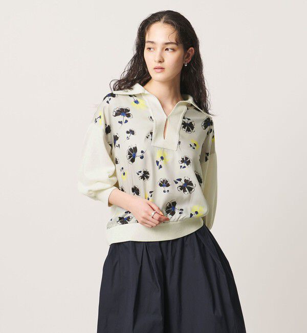 UNITED ARROWS「６分袖 プリント ニット コンビ シャツ ‐ウォッシャブル‐」|シャツ・ブラウス|
