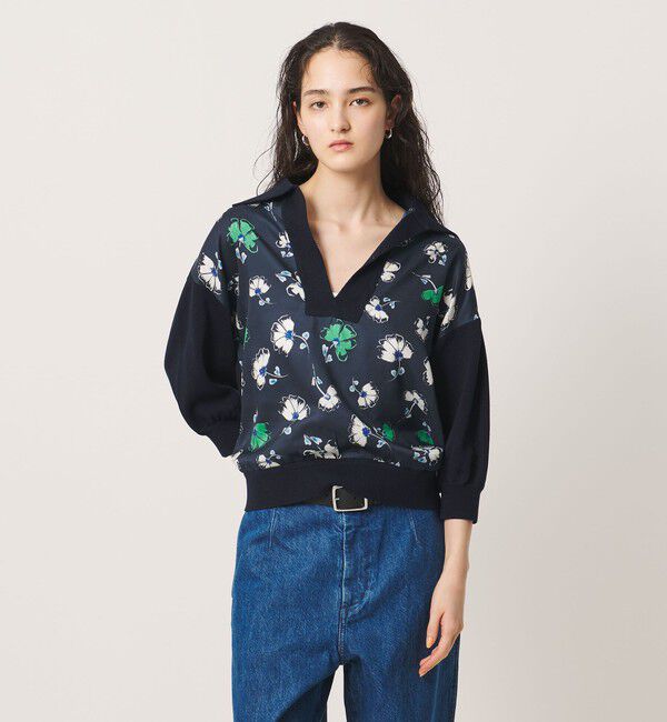 UNITED ARROWS「６分袖 プリント ニット コンビ シャツ ‐ウォッシャブル‐」|シャツ・ブラウス|